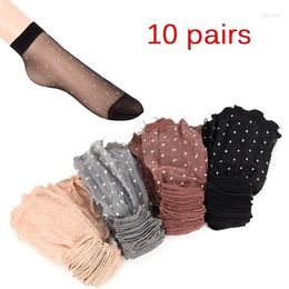 Women Socks 10Pairs/lot Summer Sexy Ultrathin Transparent Crystal Silk For High Elastic Black Nylon Short