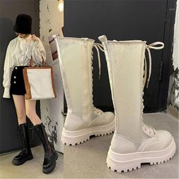 Boots Women Summer Fashion Women's Sandals 2023 Mesh Breathable Knee High Platform Thick Sole Lacing Shoes