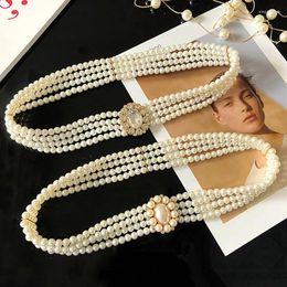 Belts Large Imitation Pearl Waist Chain Fashion Female Dress Clothes Elastic Girdle Decorative Luxury Metal Diamond Buckle Waistband