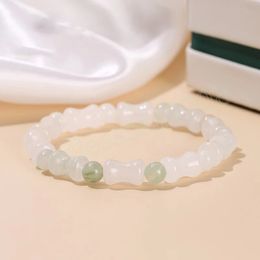 Natural Ice Green Jade Bamboo Joint Shape Bead Bracelets Women Fashion Lucky Reiki Healing Handmade Yoga Jewelry Wrist Gift