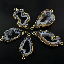 Pendant Necklaces Natural Druzy Stone Slab Connectors Gold Colour Edge Crystal Geode Fit For Earring Making 5pc/lotPendant