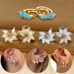 Hoop Earrings 2PCS Minimalist Gold Color Small CZ For Women Tiny Stainless Steel Cubic Zirconia Huggie Piercing Jewelry