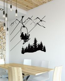 Skiing Wall Decal Living Room Skier Ski Lift Chair Mountain Pine Tree Sticker Winter Sports Wall Stickers Home Decor3181954