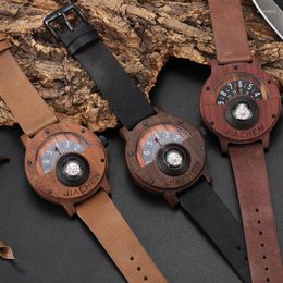 Wristwatches Men Wood Bamboo Watch Unique Turntable Dial Male Military Watches Compass Quartz With Leather BandWristwatches Will22