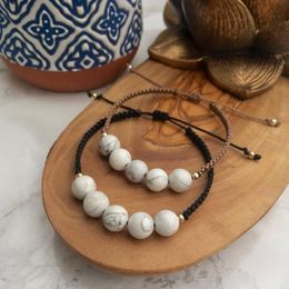 Strand Beaded Strands White Marble Howlite Bracelet Macrame Gemstone Natural Adjustable BraceletBeaded