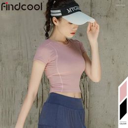 Active Shirts Findcool Women Crop Top Yoga T Shirt O-neck Short Sleeve Tshirt For Gym Running Fitness Workout Seamless