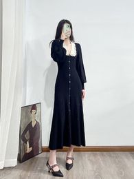 Sandro Knitted Dress Bubble Sleeves Slim Fit Long Dress for Women