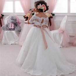 Girl Dresses Gorgeous Lace Shoulder-length Bow Belt Princess Flower Dress First Communion Wedding Dance Party Dream Kids Gift