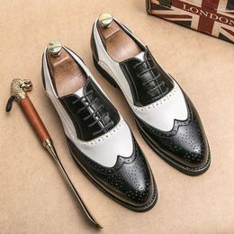 Dress Shoes Brogue Carving White/black Fashion Men Formal Leather Business Wedding Designer Office B87