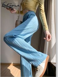 Women's Pants Capris Blue Water Ripples Ice Silk Pants for Women Summer High Waist Sag Wide Leg Trousers Women's Straight Stacked Baggy Pants 230404