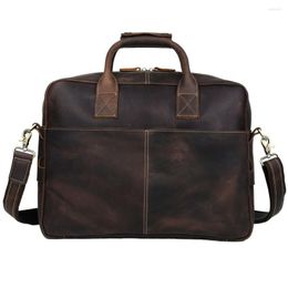 Briefcases Top Quality Handmade Crazy Horse Leather Laptop Briefcase Satchel Messenger Bag Men Handbag Fashion Crossbody Shoulder 1019