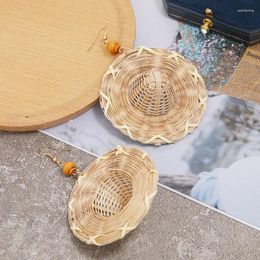 Dangle Earrings Bamboo Hat Rattan Shaped Dangling For Women Boho Chic Natural Handwoven Western Jewelry Wooden Accessory