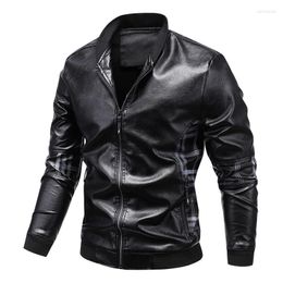 Men's Jackets Men Causal Vintage Leather Jacket Slim Coat Motor Biker Pocket PU Zip Warmth Men's Casual Stand Collar