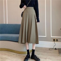 Skirts Black Long Pleated Skirt School Girls Autumn Winter 2023 High Waist A-line Umbrella Suit For Young Women SXHBSQ671