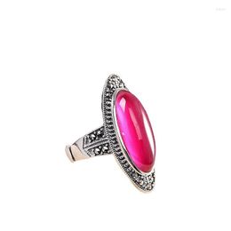 Cluster Rings 925 Sterling Silver Jewellery Stylish Atmosphere Ladies Red Corundum Ring Cool Summer