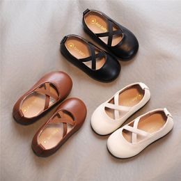 Flat Shoes Girls Elastic Band Princess Kids Cross-tied Ballet Flats Baby Child Casual Leather Boat Shoe Spring Autumn 1-7