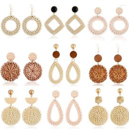 Dangle Earrings Retro Exaggerated Bamboo Rattan Hand-woven Ethnic Style