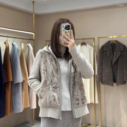 Women's Jackets Fetal Wool Splicing Cashmere Knitted Down Inner Lining Fur Integrated Hooded Coat