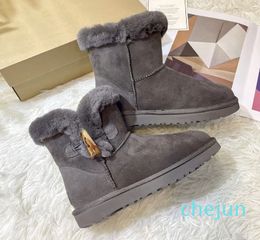 Women Snow Boot Luxury Suede Womens Slippers Fashion Ultra Mini Platform Booties Winter Wool Ladies Warm Fur Ankle Bootes