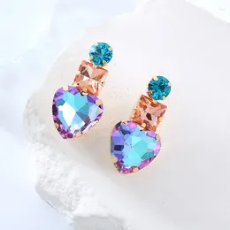 Stud Earrings Romantic Cute Heart Metal Gold For Women Girl Luxury Bling Colour Crystal Party Jewellery Aesthetic Accessories