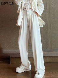 Women's Pants Capris High Waist Wide Leg Pants Women Elastic Waist Floor-Length Oversized Casual Trousers Spring Summer Black White Suit Pants 230404