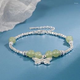 Link Bracelets Sterling Silver Color For Women Jade And Butterfly Charm Female Hand Chain Orignal Fashion Jewelry With Stamp
