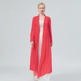 Women's Trench Coats Silk Georgette Red Micro Transparent Fold Loose Fresh Breathable Sunscreen Long Sleeve Thin Female Womens Clothes FE139