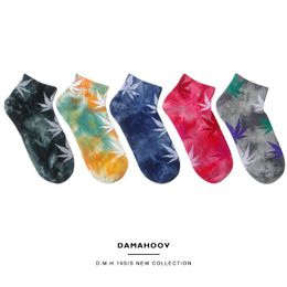 Men's Socks 1 Pair Summer Tie-dye Trend Street Hip-hop Men And Women Cotton Sports Boat