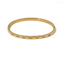 Bangle ANEEBAYH 18k Gold Plated Stainless Steel Cubic Zirconia Wrist Bracelet For Women High Quality Charm Chic Jewellery