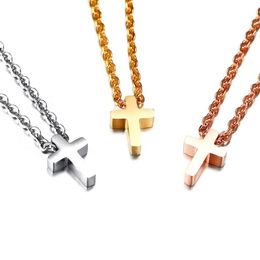 Pendant Necklaces Fashion Stainless Steel Silver Color/Gold/Rose Gold Little Simple Cross Mens Womens Necklace ChainPendant