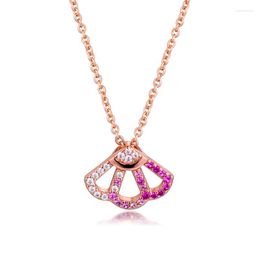 Chains Necklaces Pink Fan Collier Necklace Sterling Silver 925 Jewellery Women Collare Mujer Naszyjnik Colar Joyas De PlataChains