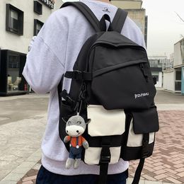 Backpack Unisex Large Capacity Students Korean Nylon Waterproof Schoolbag Teenagers Fashion Casual Multiple Pockets Travel Bag