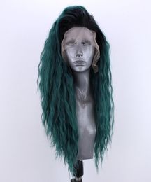 New fashion ombre green brazilian full Lace Front Wig Long Natural water Wave heat resistant hair synthetic Wigs6914350