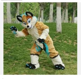 High quality Fursuit Brown Long Fur Husky Fox Dog Furry Mascot Costume Dress Outfit