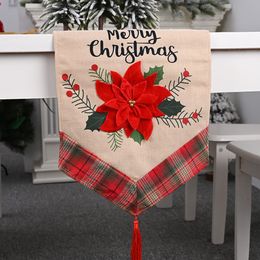 New Christmas decorations big red flower linen table flag linen tablecloth table decoration hanging tassel table flag