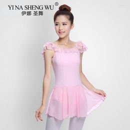 Stage Wear Ballet Dance Dress Short Sleeve Leotard For Girl Women Cotton Dancewear Practice Dresses Chiffon Leotards Costume