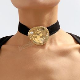 Big Round Choker Necklace For Women Girls Fashion Simple Choker Gold Silver Colour Black Velvet Rope Necklace New Jewellery