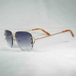 2023 Designer Glasses New Vintage C Wire Rimless Sunglasses Men Oval Eyewear Women For Summer Metal Frame Oculos De Sol Las Gafas