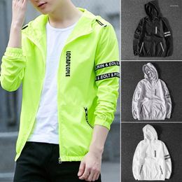 Men's Jackets Men Coat Letter Print Elastic Cuff Outdoor Hooded Zipper Breathable Sunscreen Cycling Men's Clothing For Daily Wear