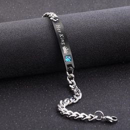 Link Bracelets Exquisite Stylish Nameplate Couple Bracelet Stainless Steel Chain Id Tag For Lover Valentines Day