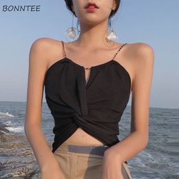 Camisoles Tanks Women Sexy Backless Chic Summer Beach Wear Retro Ladies Crop Top Casual Simple Allmatch Female Clothing 230404