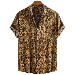 Men's Casual Shirts Men Casual Shirts Short Sleeve Tops Trendy Tiger Print Oversized Clothing 5xl Harajuku Streetwear For Male Hawaiian Shirts 230404