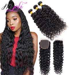 9A Mink Indian Virgin Water Wave 3 Bundles With 4x4 Lace Closure Frontal Wet and Wavy 828inch Virgin Human Hair Weave Cheap Hair2868154