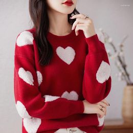 Women's Sweaters Autumn And Winter Round Neck Cashmere Bottoming Pullover Love Graffiti Wool Knitted Coat Long Sleeve Sweater