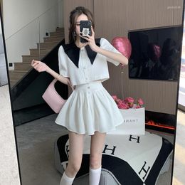 Work Dresses Fashion Temperament Women's Short Top And A-Line Pleated Skirt Suit Summer Office Ladies Two Piece Set