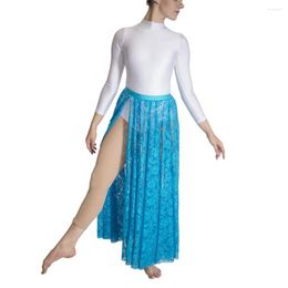 Stage Wear Long Length Lace Open Side Dance Skirts For Lyrical