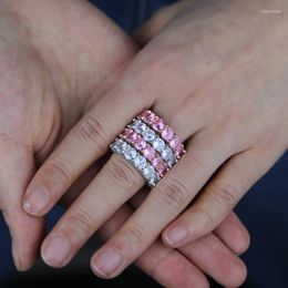 Cluster Rings Arrived Round Cut 5mm White Pink Full CZ Paved Eternity Band Ring For Women Engagement Wedding Jewellery Drop Ship