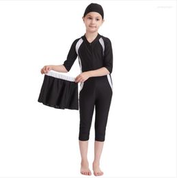 Ethnic Clothing 3PCS Modest Islamic Swimwear Muslim Girls Swimsuit For Children Burkini Kids Diving Girl Maillot De Bain Musulman Femme