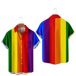 Men's Casual Shirts Pride LGBT Love Lesbian Rainbow Design Print Short Sleeve Pocket Shirts LGBT Print Shirts Men And Women Top 230404