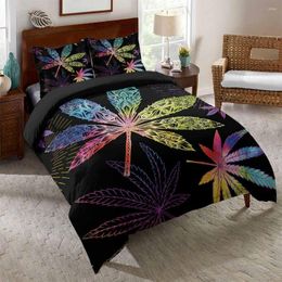 Bedding Sets Print Leaf Duvet Cover Pillowcases Solid Black Background Set Home Textile 2-3 Pcs Drop Bedclothes Ropa De Cama